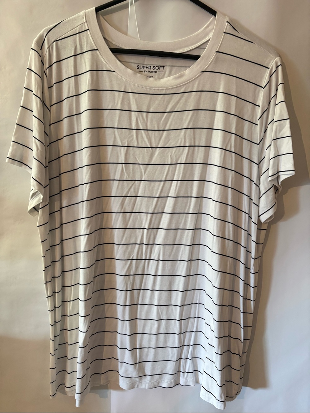 torrid White Tee with Thin Black Stripes Crew Neck
